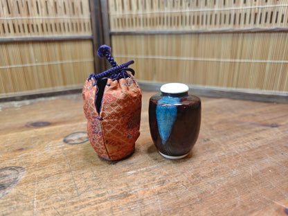 Authentic 1970s Japanese Chaire Tea Caddy w Silk Shifuku Showa Pottery
