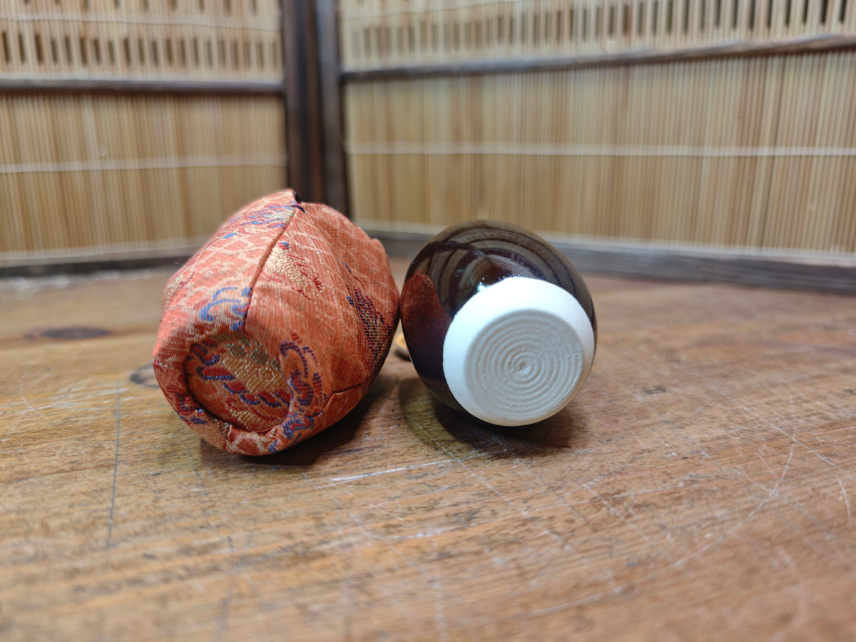 Authentic 1970s Japanese Chaire Tea Caddy w Silk Shifuku Showa Pottery
