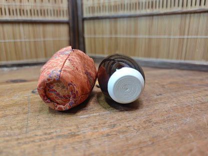 Authentic 1970s Japanese Chaire Tea Caddy w Silk Shifuku Showa Pottery