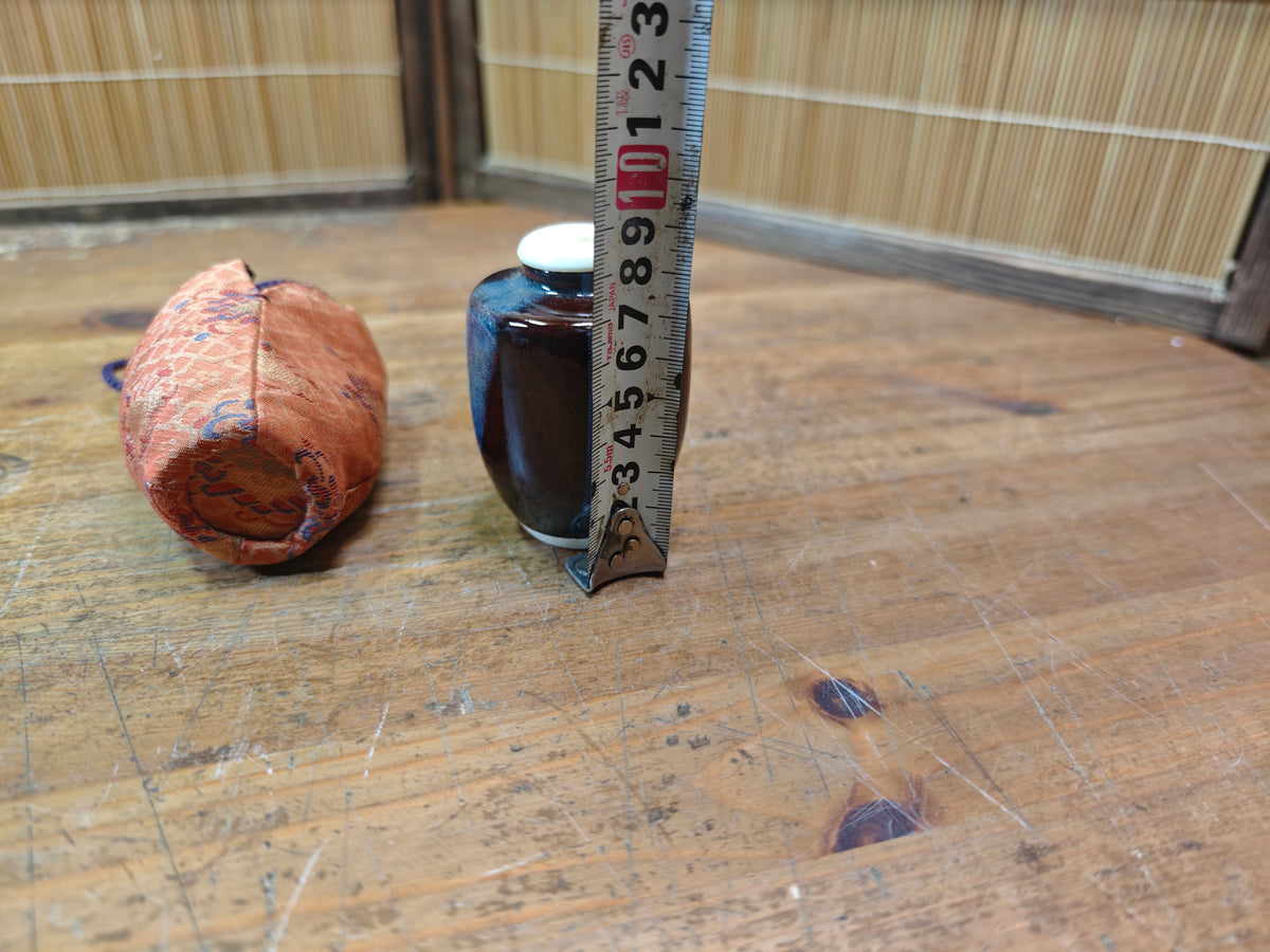 Authentic 1970s Japanese Chaire Tea Caddy w Silk Shifuku Showa Pottery