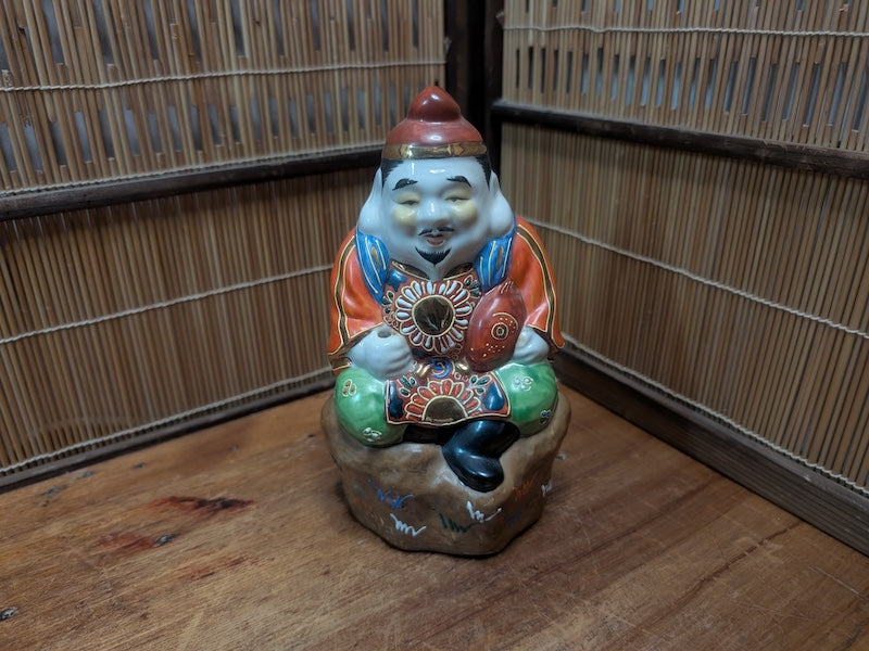 Vintage Japanese Ebisu Statue Kutani Ware God of Fishermen & Fortune