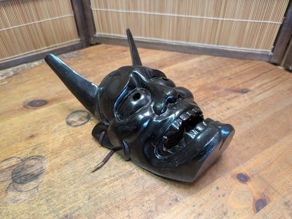 Japanese Vintage Hannya Devil Wooden Mask Black Noh Theater Art