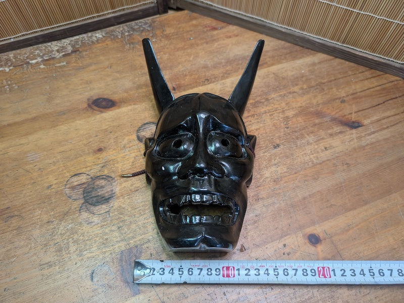 Japanese Vintage Hannya Devil Wooden Mask Black Noh Theater Art
