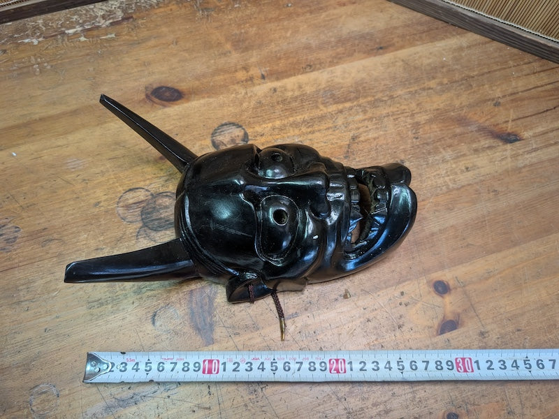 Japanese Vintage Hannya Devil Wooden Mask Black Noh Theater Art