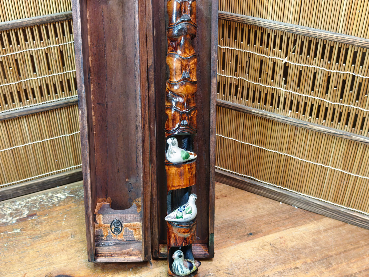 Japanese Vintage Hato Pigeon Bamboo Art | Handmade & Signed by Artist