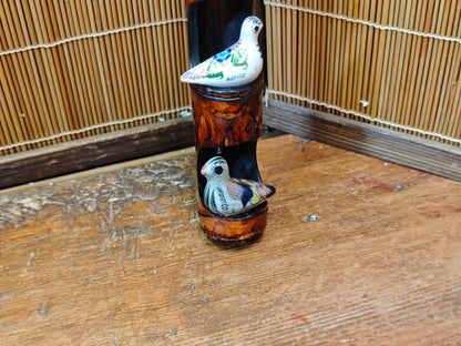 Japanese Vintage Hato Pigeon Bamboo Art | Handmade & Signed by Artist