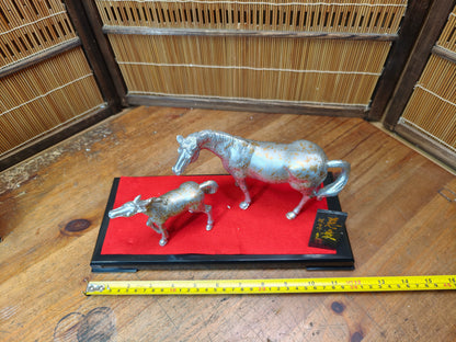Japanese Vintage Horse Figurine Brass Set Rare Year of the Horse