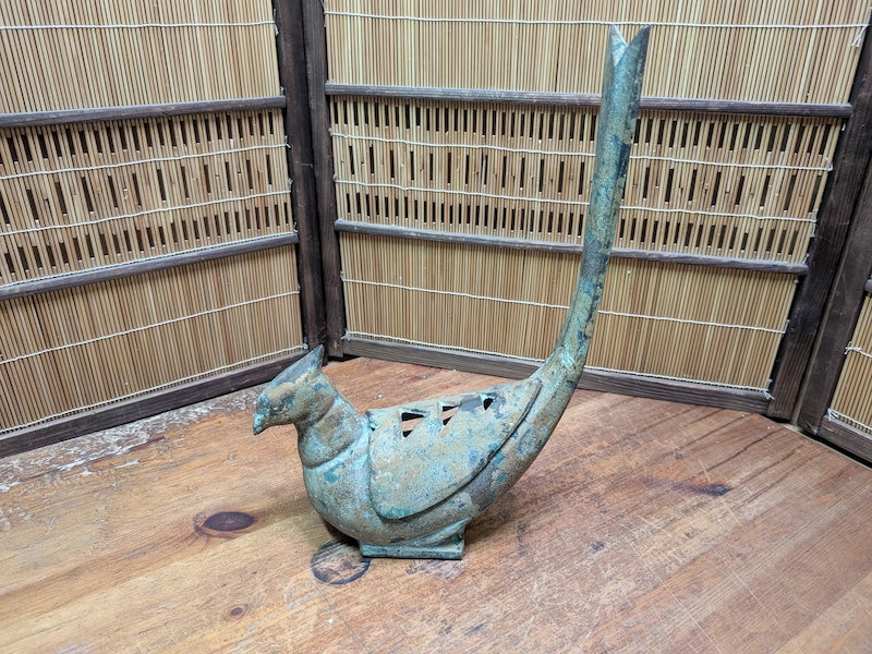 Rare Japanese Kiji Bird Incense Burner Giant Koro Cast Iron Antique