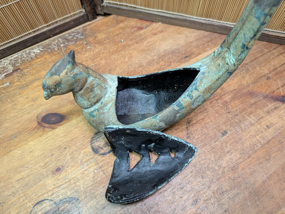 Rare Japanese Kiji Bird Incense Burner Giant Koro Cast Iron Antique