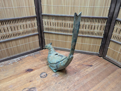 Rare Japanese Kiji Bird Incense Burner Giant Koro Cast Iron Antique