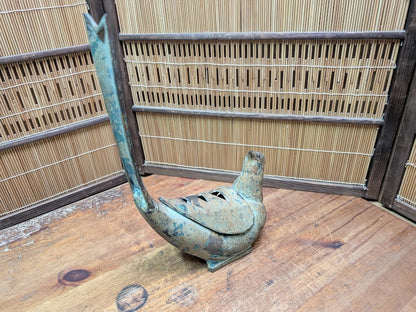 Rare Japanese Kiji Bird Incense Burner Giant Koro Cast Iron Antique