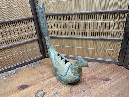 Rare Japanese Kiji Bird Incense Burner Giant Koro Cast Iron Antique