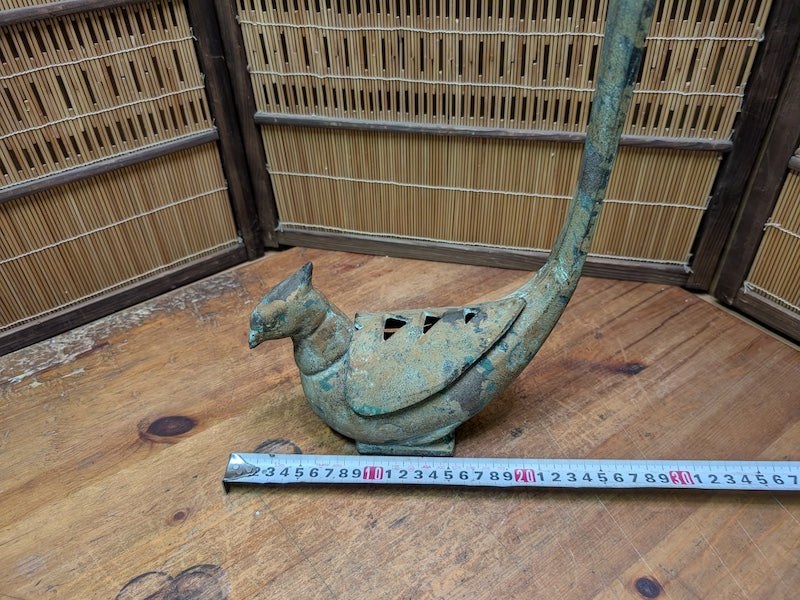 Rare Japanese Kiji Bird Incense Burner Giant Koro Cast Iron Antique
