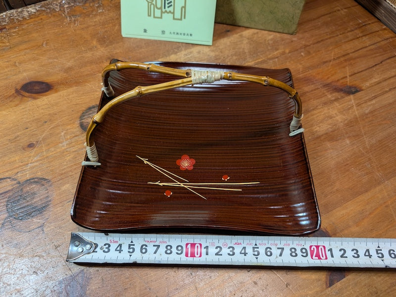 Japanese Vintage Urushi Lacquer Okashi Bon Tray Signed w/Box Gold Art