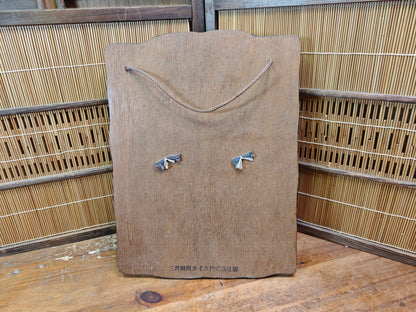 Japanese Vintage Oni Devil Mask Ceramic on Sugi Wood Auction JP