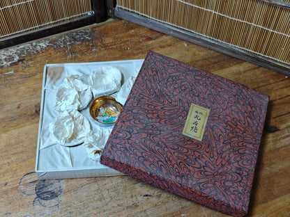 Rare Kutani Sakazuki Sake Cup Set Seven Lucky Gods Gold Japan Box