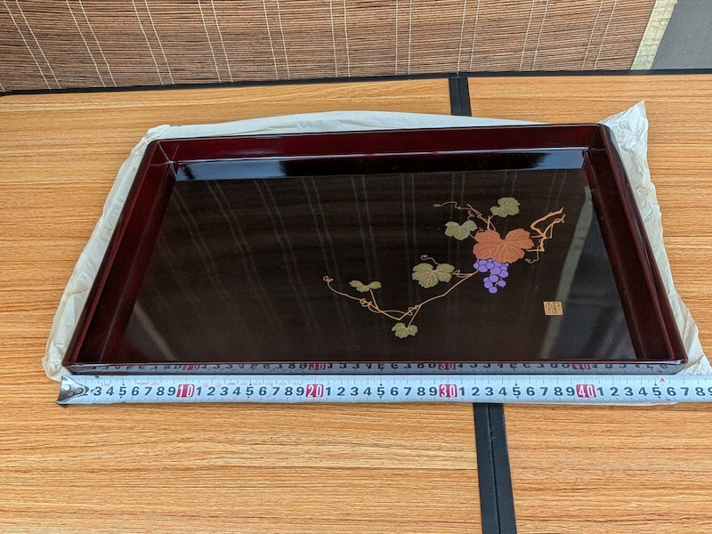 Vintage Serving Tray Lacquer Wood Grape Hand Painted Art Signed Unused