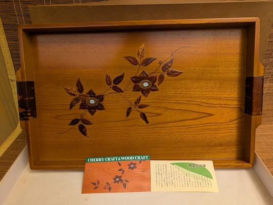 Vintage Japanese Sakura Wood Tray 1970s Sone Kogei Signed