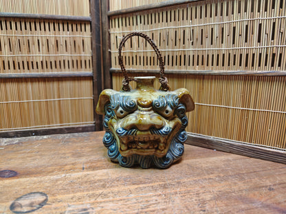 Japanese Vintage Shigaraki Shisa Wall Vase Okinawa Lion Dog Ceramic