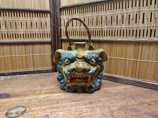 Japanese Vintage Shigaraki Shisa Wall Vase Okinawa Lion Dog Ceramic