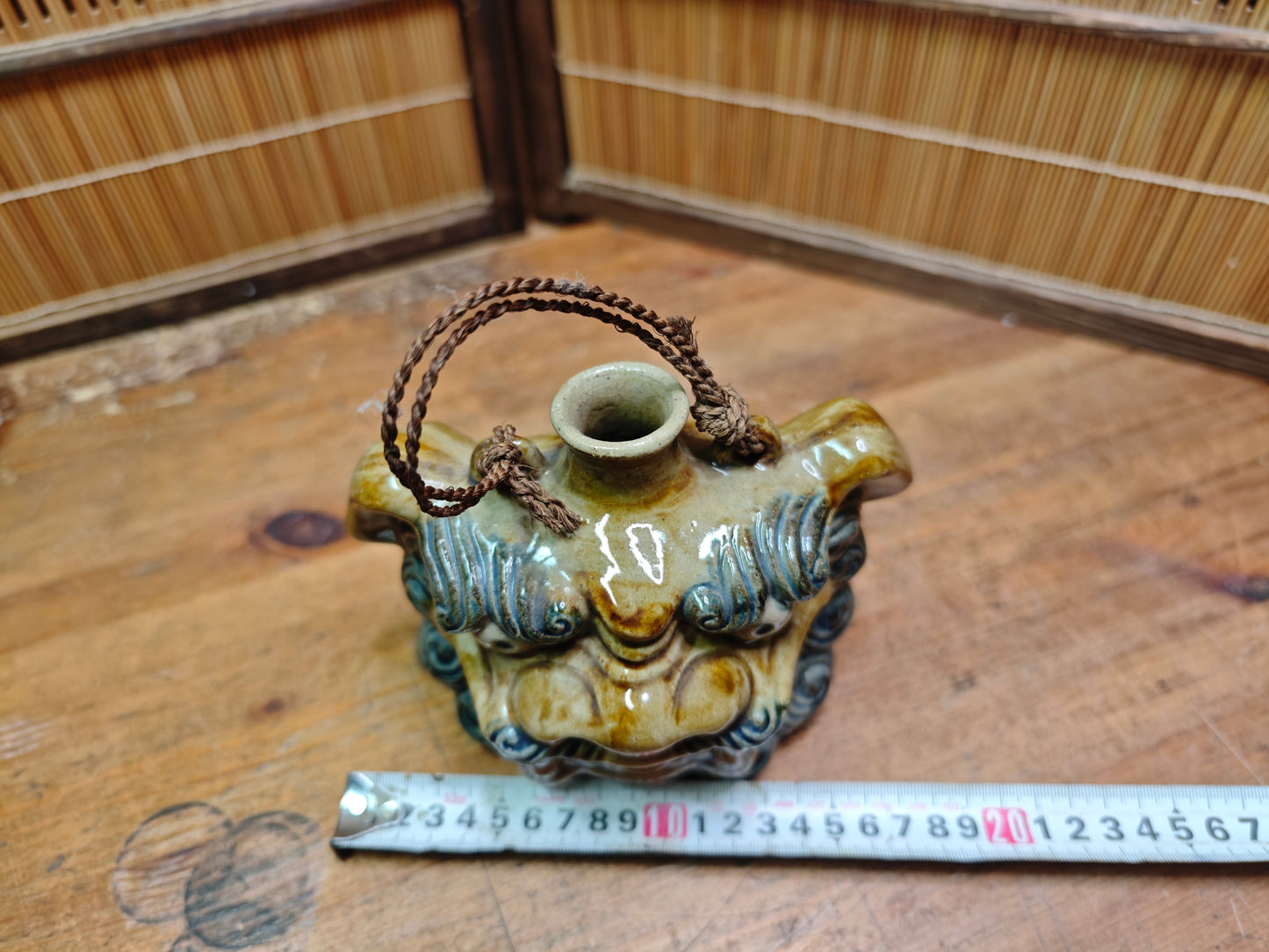Japanese Vintage Shigaraki Shisa Wall Vase Okinawa Lion Dog Ceramic