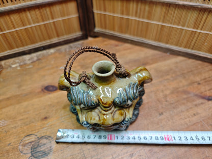 Japanese Vintage Shigaraki Shisa Wall Vase Okinawa Lion Dog Ceramic
