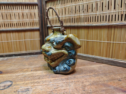 Japanese Vintage Shigaraki Shisa Wall Vase Okinawa Lion Dog Ceramic