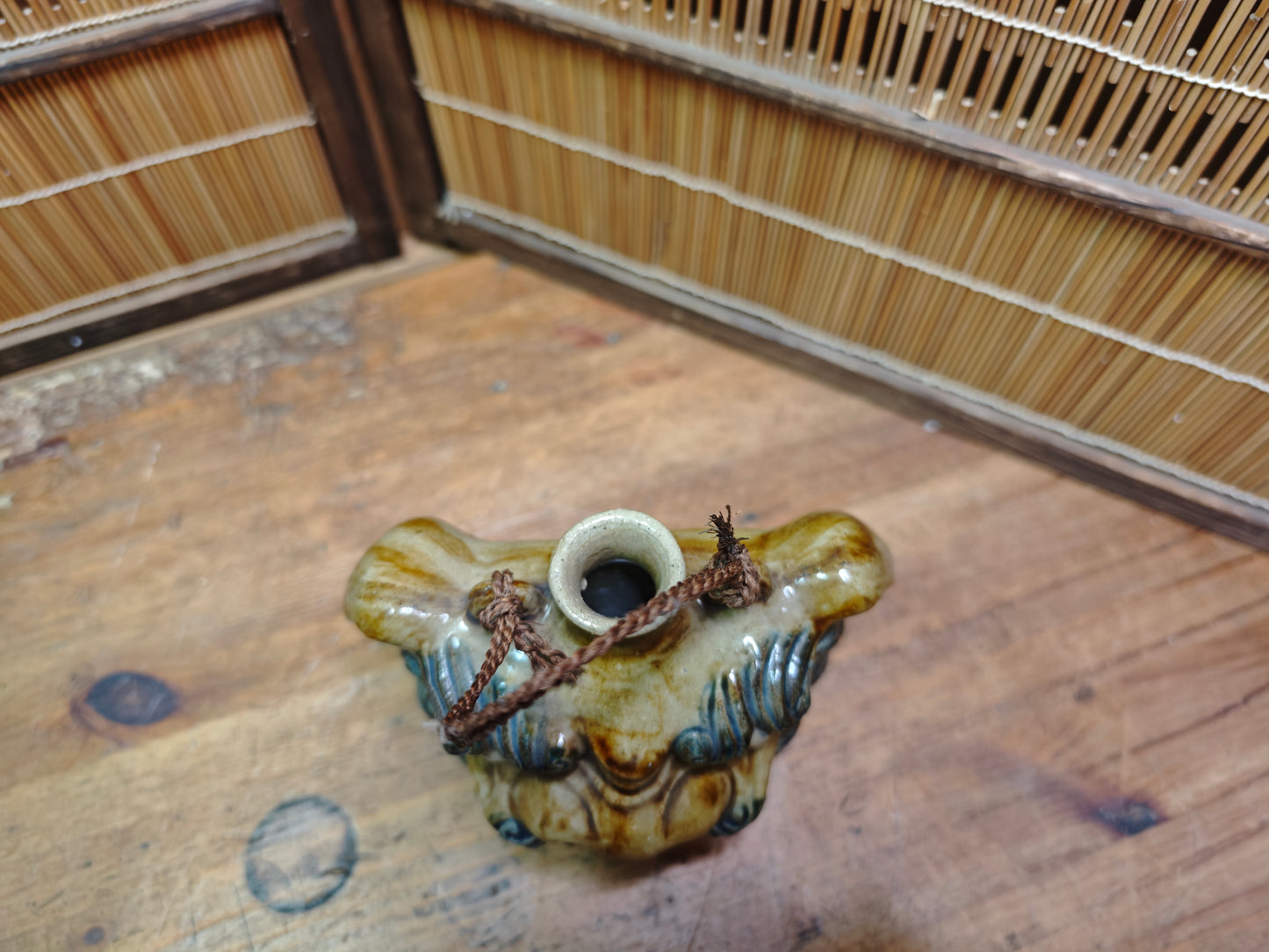 Japanese Vintage Shigaraki Shisa Wall Vase Okinawa Lion Dog Ceramic