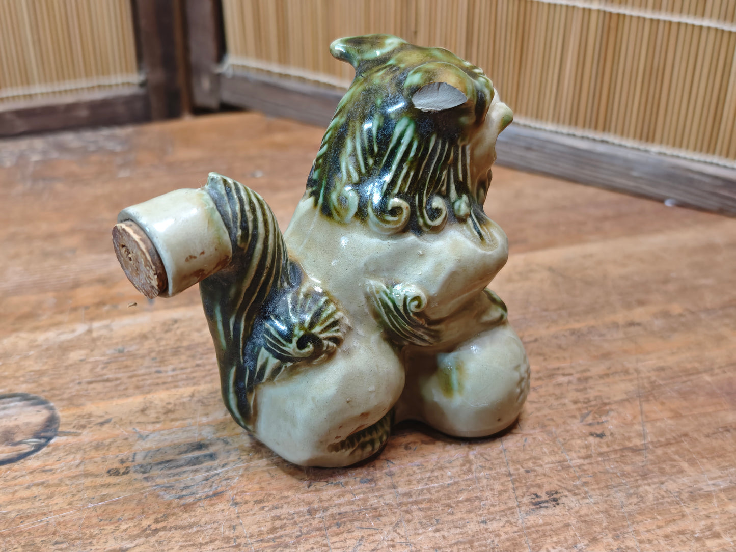 Rare 1970s Okinawa Shisa Sake Bottle Handmade Shigaraki Pottery Japan