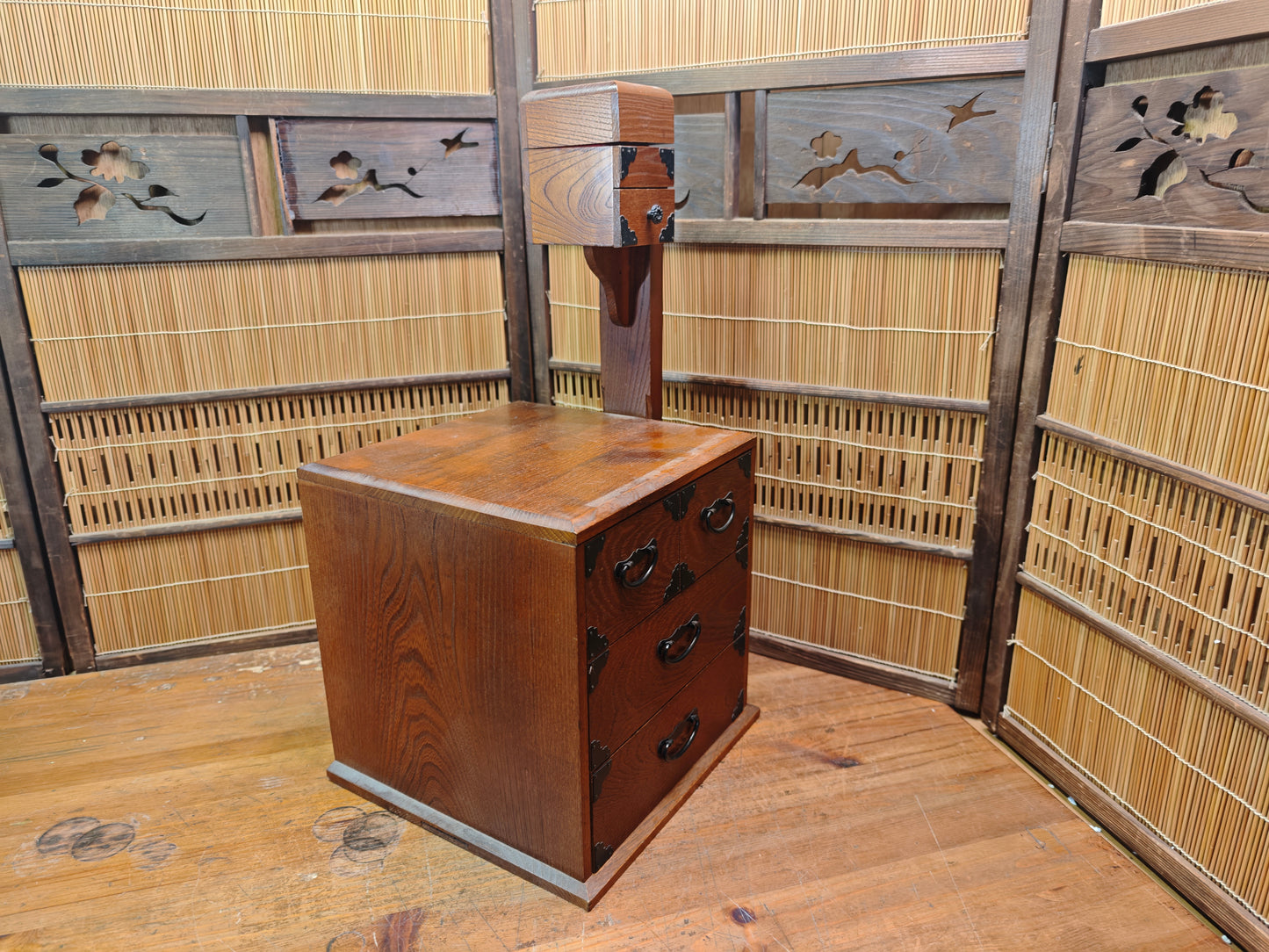 Vintage Japanese Haribako Step Tansu Sewing Box Kiri Wood 1980s Showa Chest