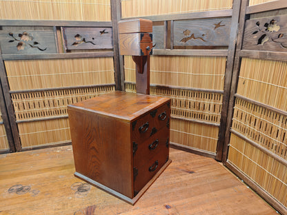 Vintage Japanese Haribako Step Tansu Sewing Box Kiri Wood 1980s Showa Chest