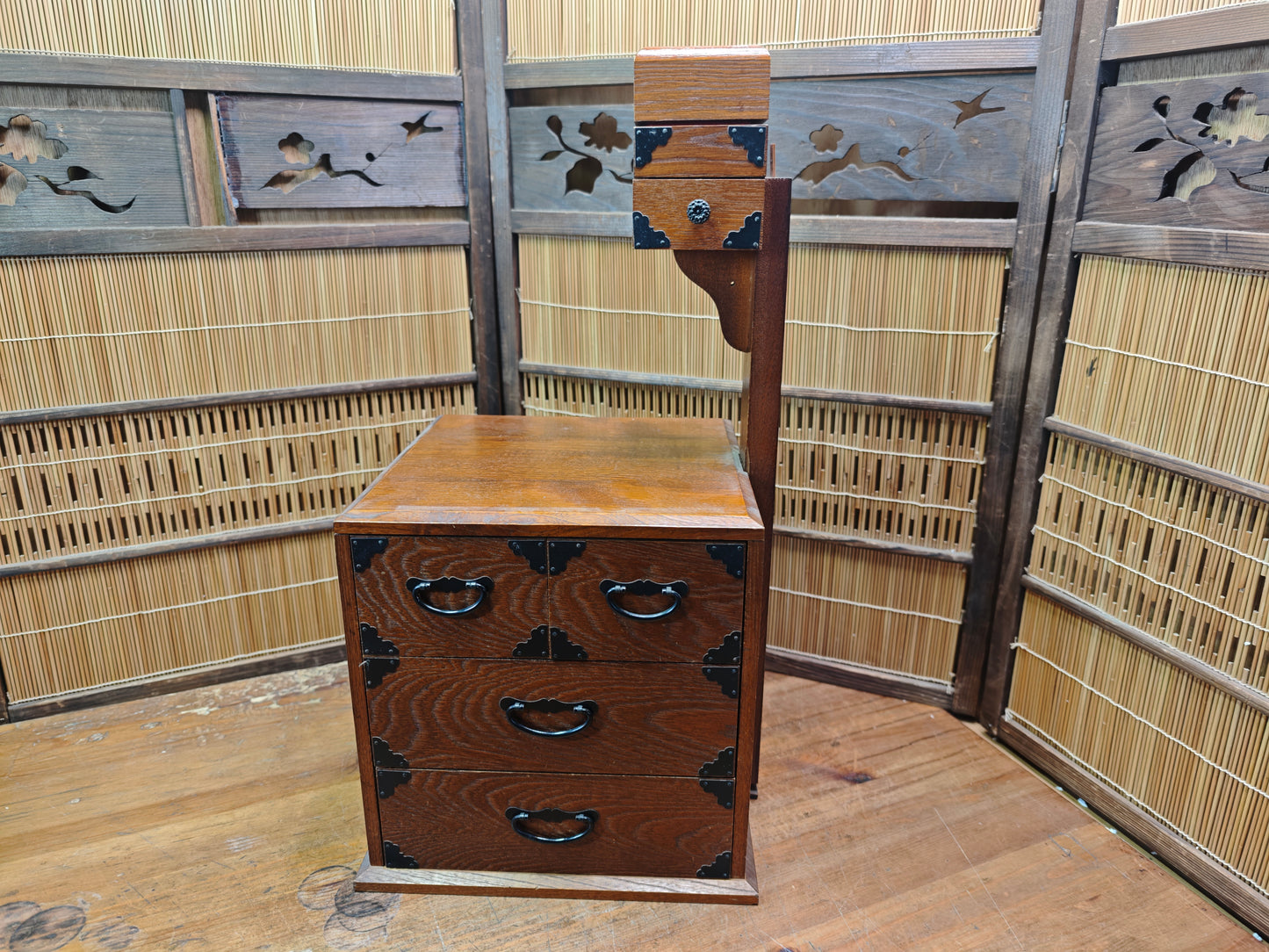 Vintage Japanese Haribako Step Tansu Sewing Box Kiri Wood 1980s Showa Chest