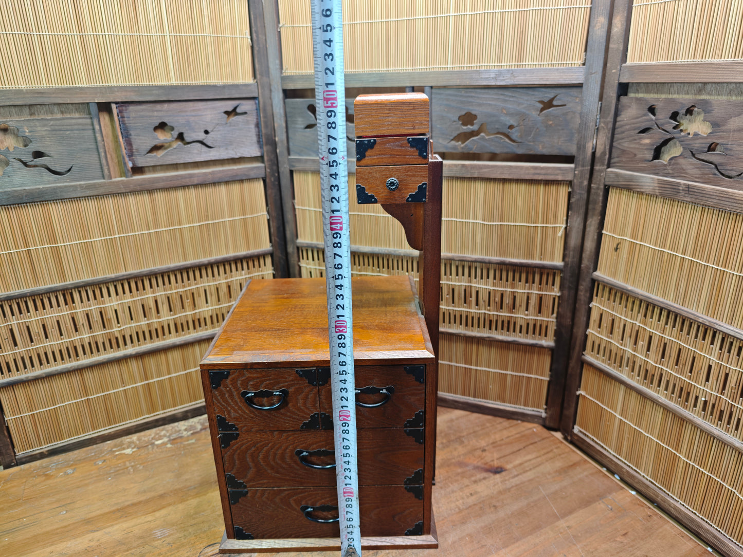 Vintage Japanese Haribako Step Tansu Sewing Box Kiri Wood 1980s Showa Chest