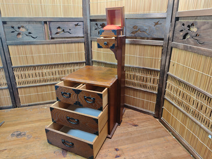 Vintage Japanese Haribako Step Tansu Sewing Box Kiri Wood 1980s Showa Chest