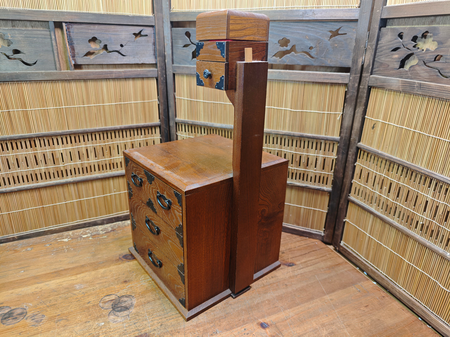 Vintage Japanese Haribako Step Tansu Sewing Box Kiri Wood 1980s Showa Chest