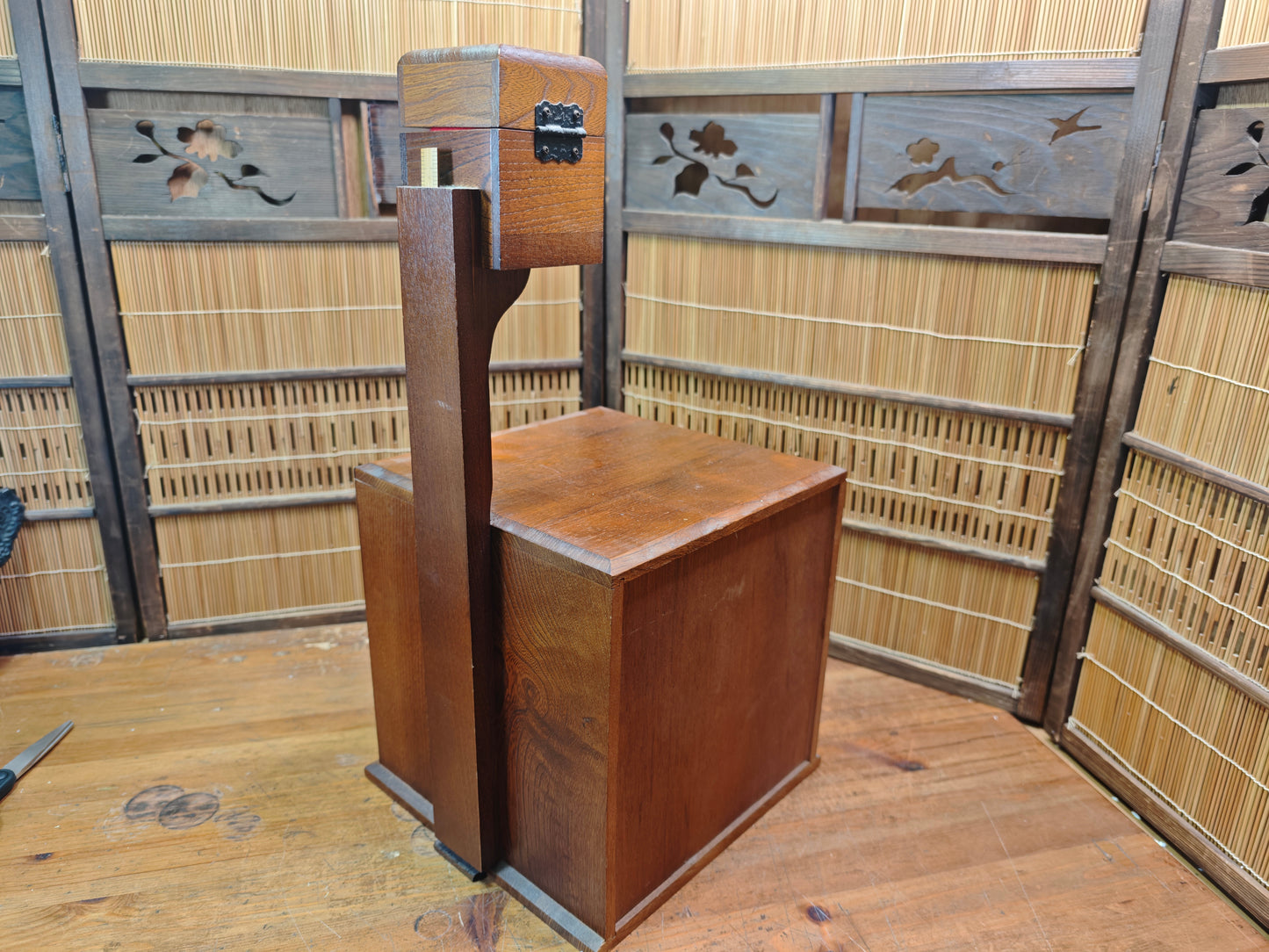 Vintage Japanese Haribako Step Tansu Sewing Box Kiri Wood 1980s Showa Chest