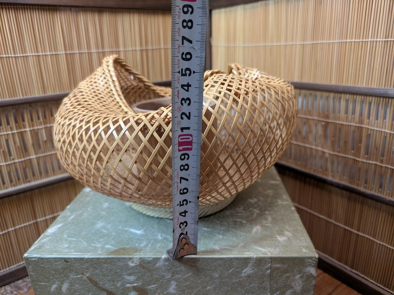 Vintage Japanese Bamboo Ikebana Vase Signed Take Kago with Box Art