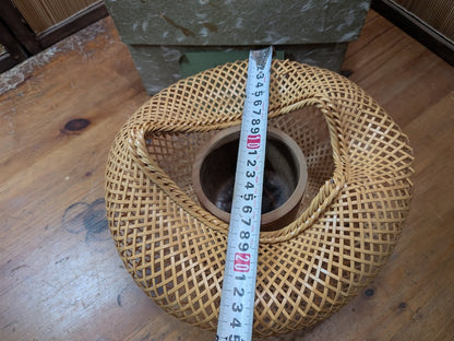 Vintage Japanese Bamboo Ikebana Vase Signed Take Kago with Box Art