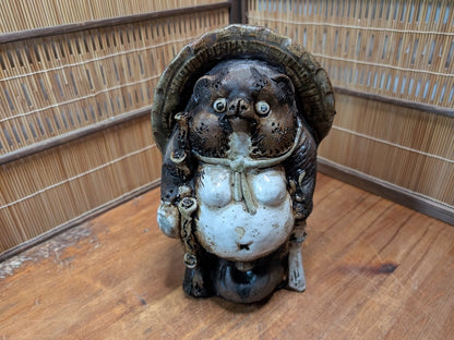 Japanese Vintage Tanuki Statue Shigaraki Pottery Raccoon Dog Japan