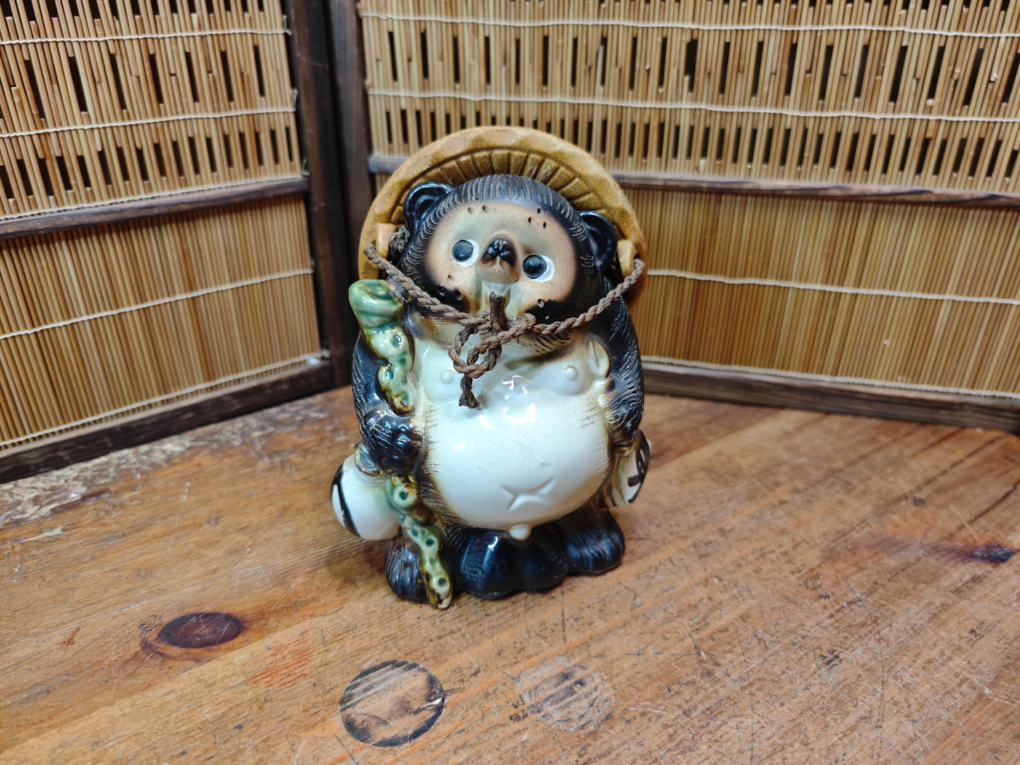 Japanese Vintage Tanuki Statue Shigaraki Pottery Raccoon Dog made in Jpn
