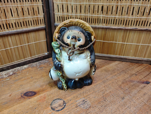 Japanese Vintage Tanuki Statue Shigaraki Pottery Raccoon Dog made in Jpn