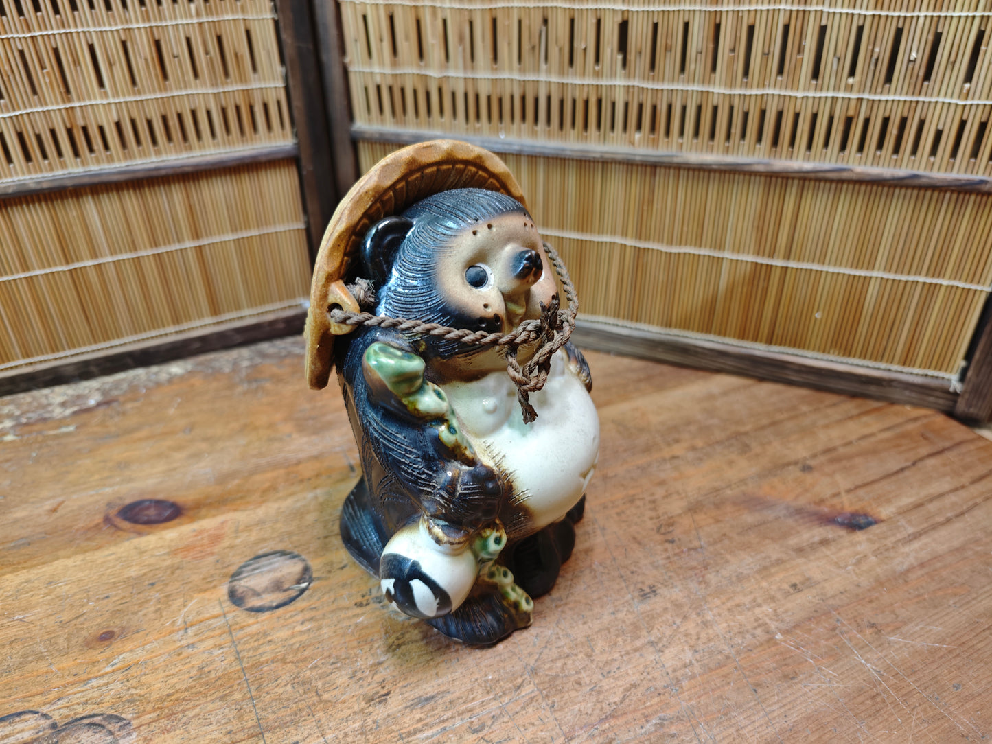 Japanese Vintage Tanuki Statue Shigaraki Pottery Raccoon Dog made in Jpn