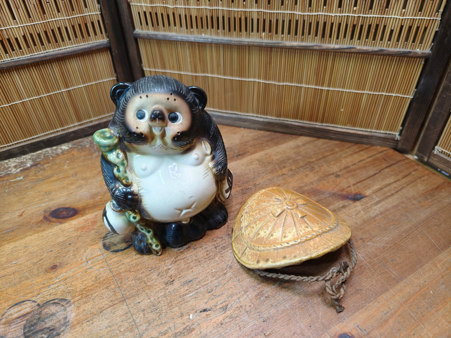 Japanese Vintage Tanuki Statue Shigaraki Pottery Raccoon Dog made in Jpn