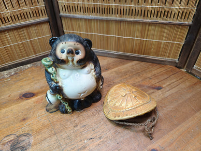 Japanese Vintage Tanuki Statue Shigaraki Pottery Raccoon Dog made in Jpn