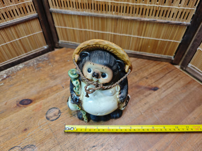 Japanese Vintage Tanuki Statue Shigaraki Pottery Raccoon Dog made in Jpn