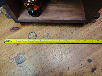 Japanese Vintage Wooden Shelf Brass Sumo Relief Vase Wabi Sabi Handmade