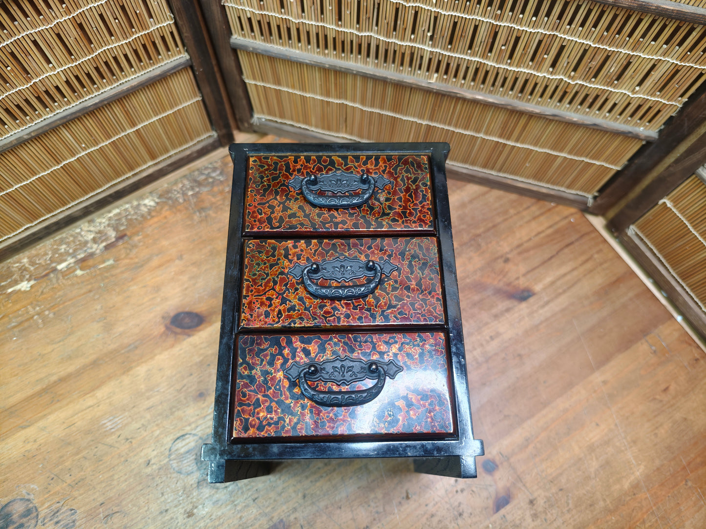 Vintage Japanese Yakisugi Mini Tansu 3 Drawer Charred Wood Chest