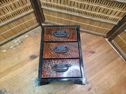 Vintage Japanese Yakisugi Mini Tansu 3 Drawer Charred Wood Chest
