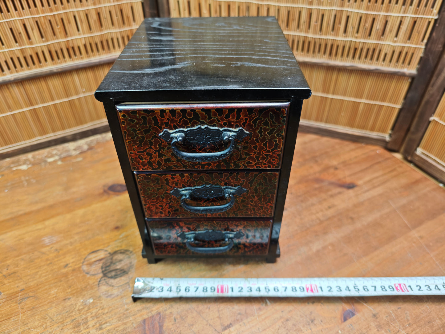 Vintage Japanese Yakisugi Mini Tansu 3 Drawer Charred Wood Chest
