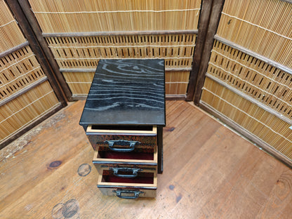 Vintage Japanese Yakisugi Mini Tansu 3 Drawer Charred Wood Chest